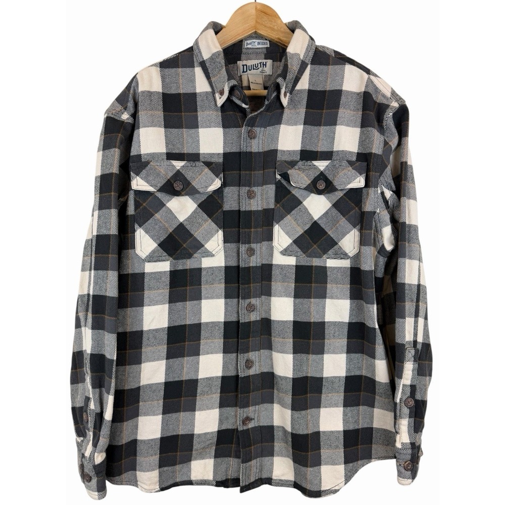 Duluth‎ Trading Co Untucked Black/White Plaid Flannel Shirt Men's XL Relaxed Fit - Picture 2 of 10